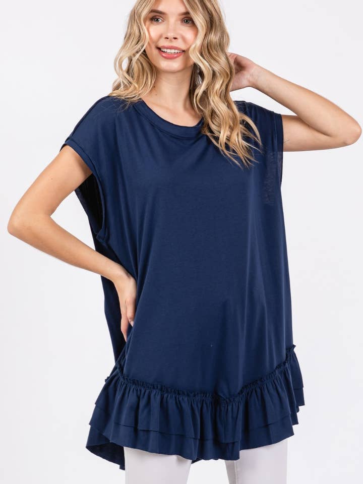 ZT1114 - WOMEN'S OVERSIZED SLEEVELESS BOTTOM RUFFLED TOP for wholesale by Shopin LA