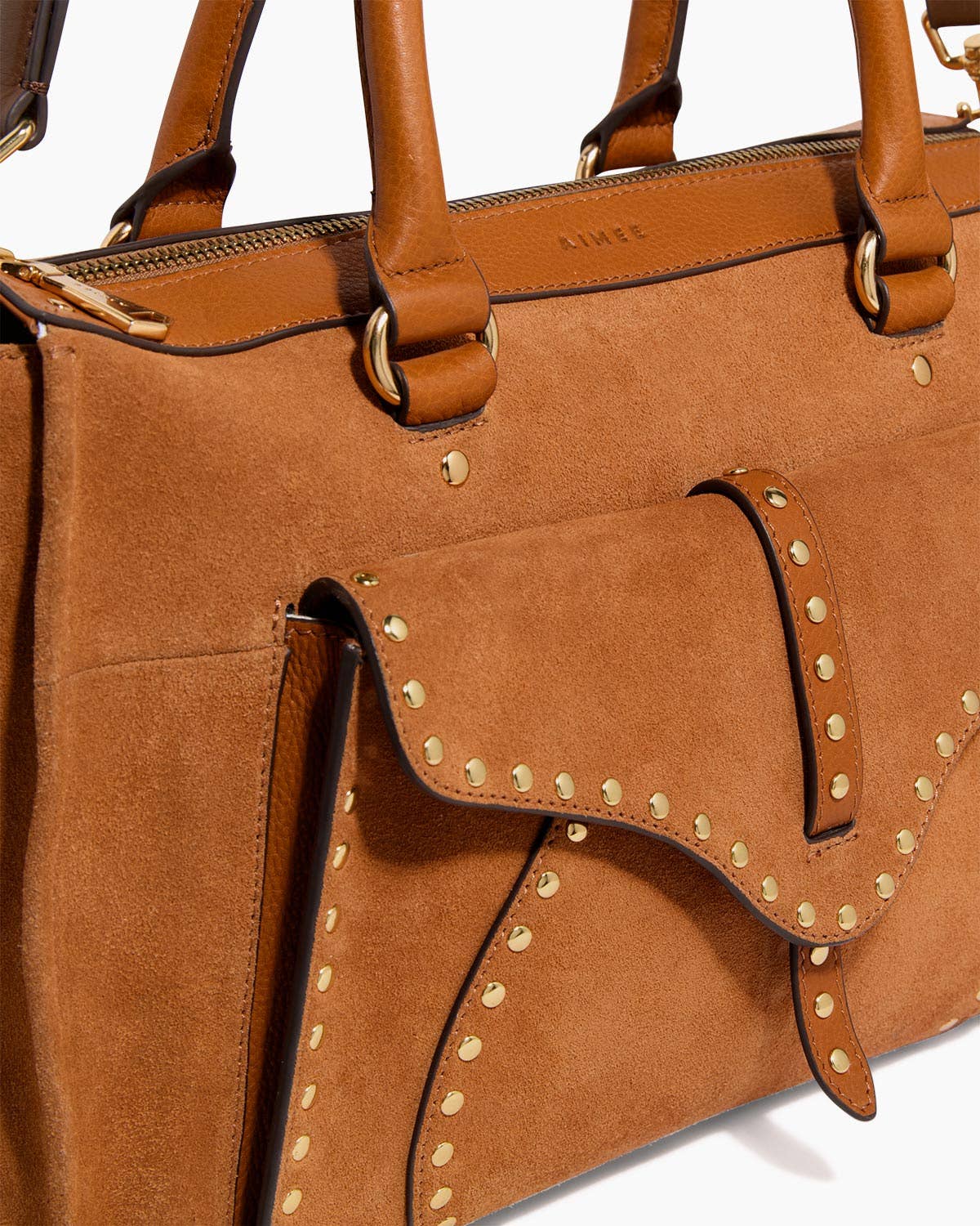 Rustic Caramel Suede Amour Satchel for wholesale on Faire5