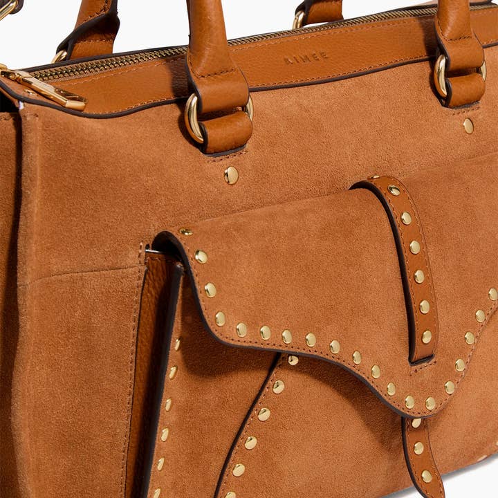 Rustic Caramel Suede Amour Satchel for wholesale on Faire5