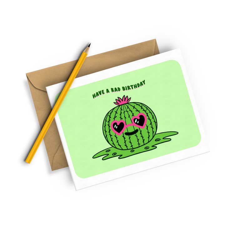 Squidly Designs - Wholesale Birthday Card - Have a rad birthday! Prickly Pear Cactus - Card 2