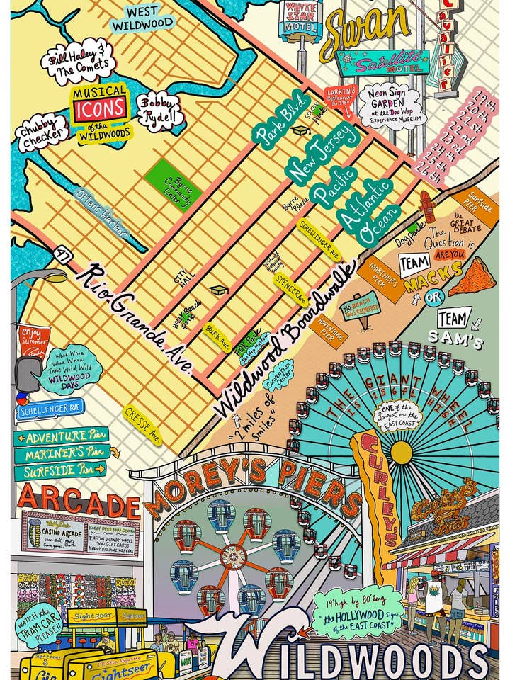 Map of Wildwood, New Jersey (customization and framing options available) for wholesale by jessie husband
