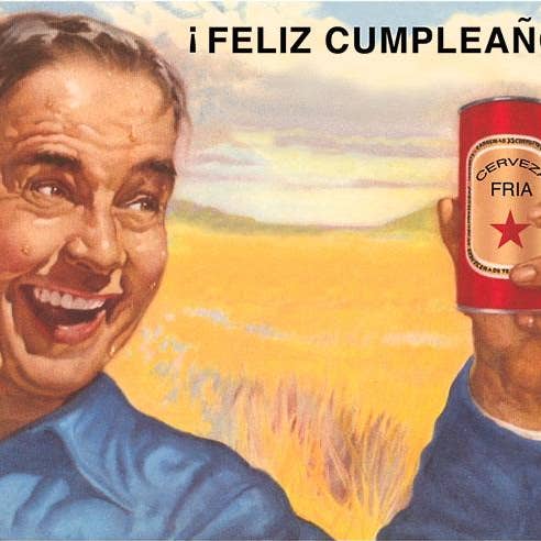 Found Image Press - Venta al por mayor Ilustración - Impresión de Arte HB-340 Feliz Cumpleaños, Hombre con Cerveza0