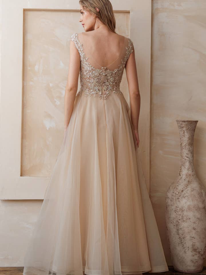 Rosemore Couture - Wholesale Gown - Women's - FLORAL EMBROIDERED TULLE MESH MAXI