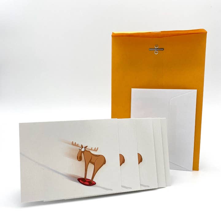FortHouse Studios - Wholesale Season's Greetings Card - Sledding Moose Cards1
