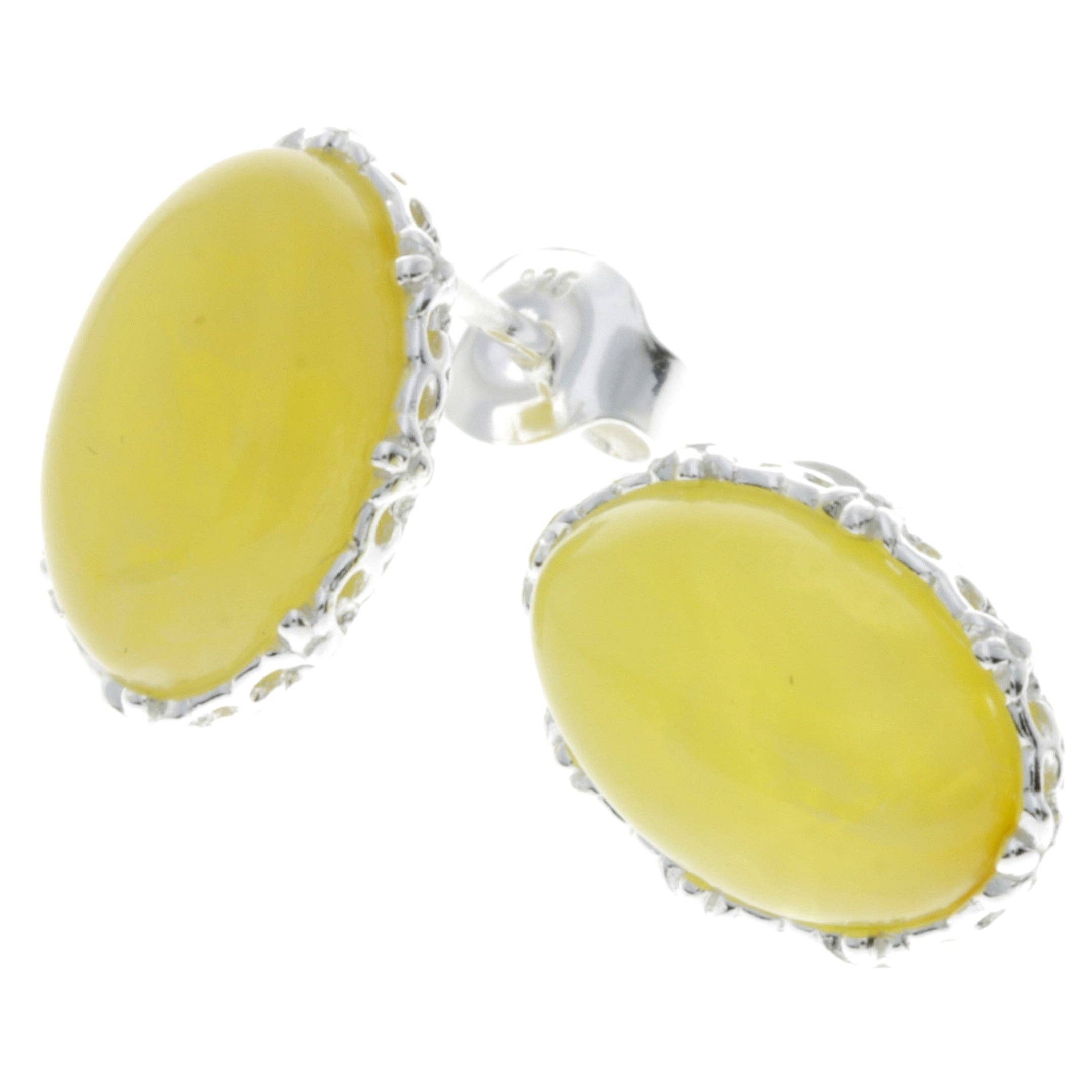 SilverAmber Jewellery - Wholesale Stud/Post Earrings - 925 Sterling Silver & Genuine Baltic Amber Classic Oval Studs Earrings - M6509