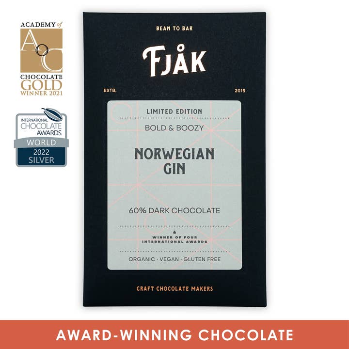 Bar & Cocoa Chocolate - Wholesale Chocolate Bar - Fjåk Dark Chocolate w/ Norwegian Gin 60% (Organic)