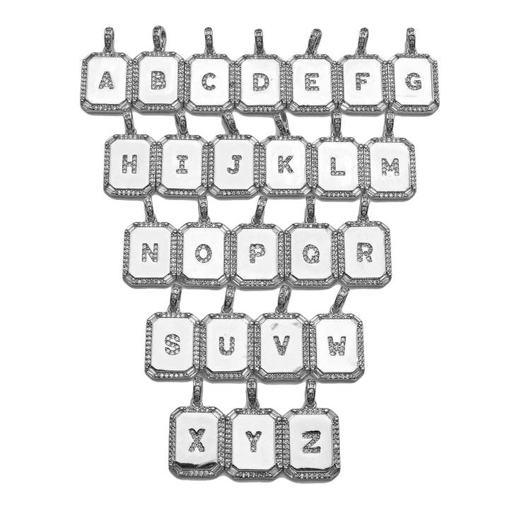 BestBeads&Beyond - Wholesale Individual Charm/Pendant - Silver Initial Tag Letter Charm, CZ A - Z Alphabe, SKU#ML75