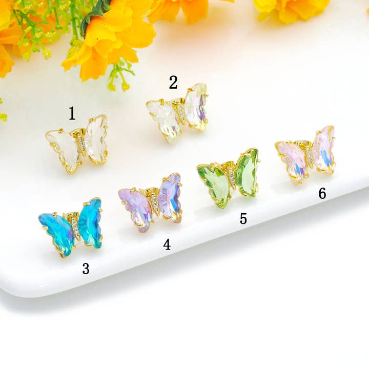 Crystal Butterfly Stud Earrings, Sku#FH217 for wholesale by BestBeads&Beyond
