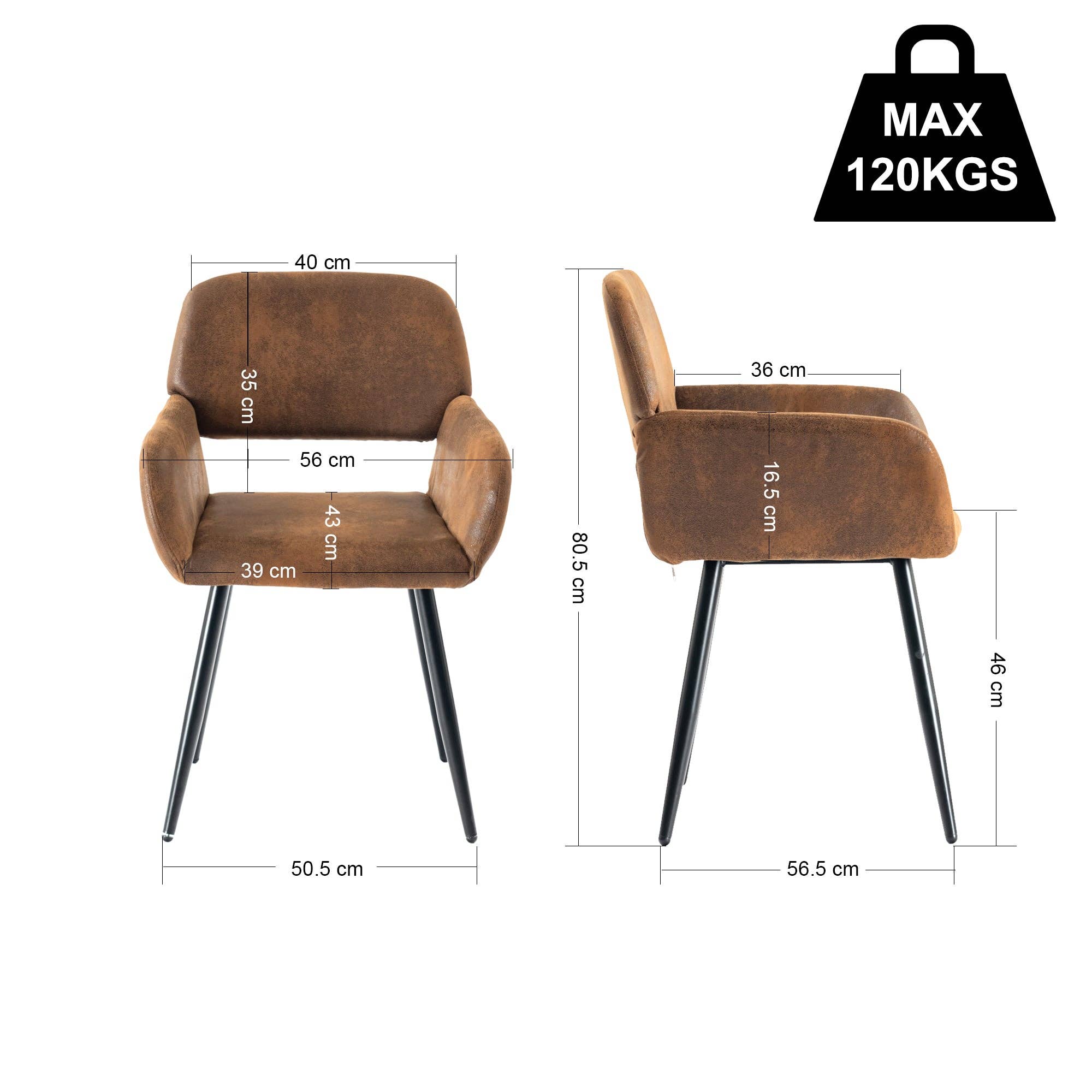 Urban Meuble - Wholesale Chair - Set of 4 industrial style dining chairs in retro brown fabric with black legs MAYFAIR SUEDE BROWN X212