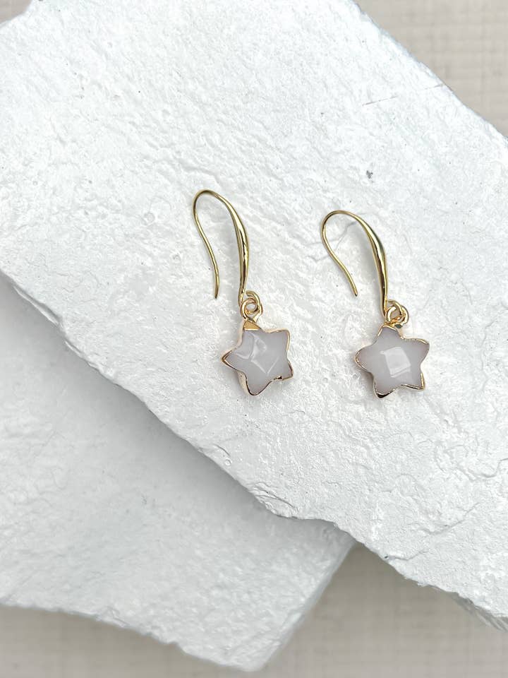 Jade White Star Gold Plated Earrings for wholesale by Roc Jewellery