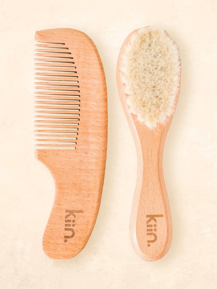 Set de cepillo y peine de madera para bebé para venta al por mayor de Kiin Baby
