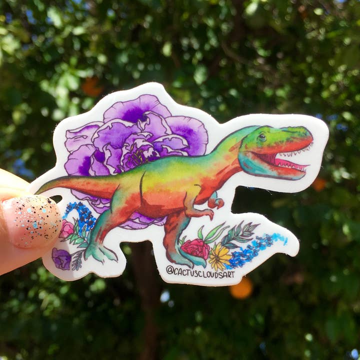 Autocollant en vinyle Floral Rawr pour la vente par Cactus Clouds Art