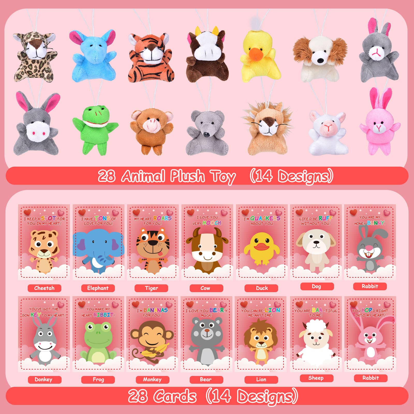 Fun Little Toys - Vente Cartes de Saint-Valentin - Ensemble de 28 peluches d'animaux avec cartes de la Saint-Valentin1