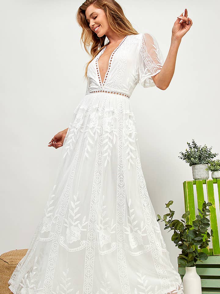 Celeste Meadow Embroidered Maxi Dress for wholesale by Sweet Lemon