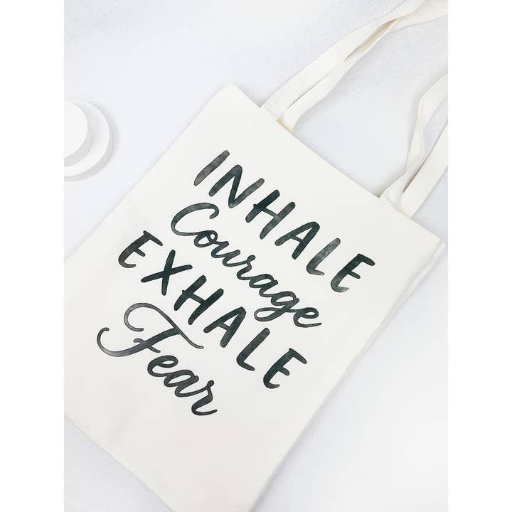 Reusable COURAGE Theme Graphic Cotton Bags for wholesale by Love and Repeat