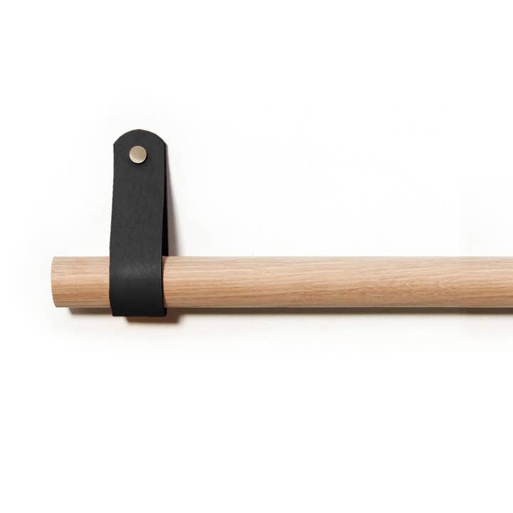 Single Leather Curtain Pole 0-720cm / 0-283.5" (Natural Oak, for wholesale by Roar Studio