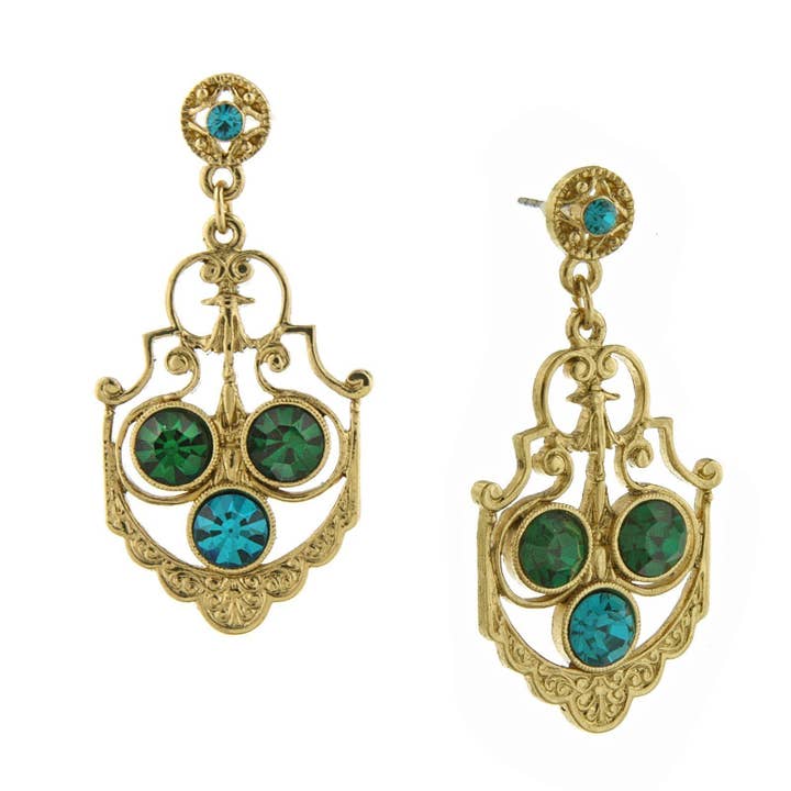 1928 Jewelry Blue Zircon Color And Green Crystal Drop for wholesale by 1928 Jewelry