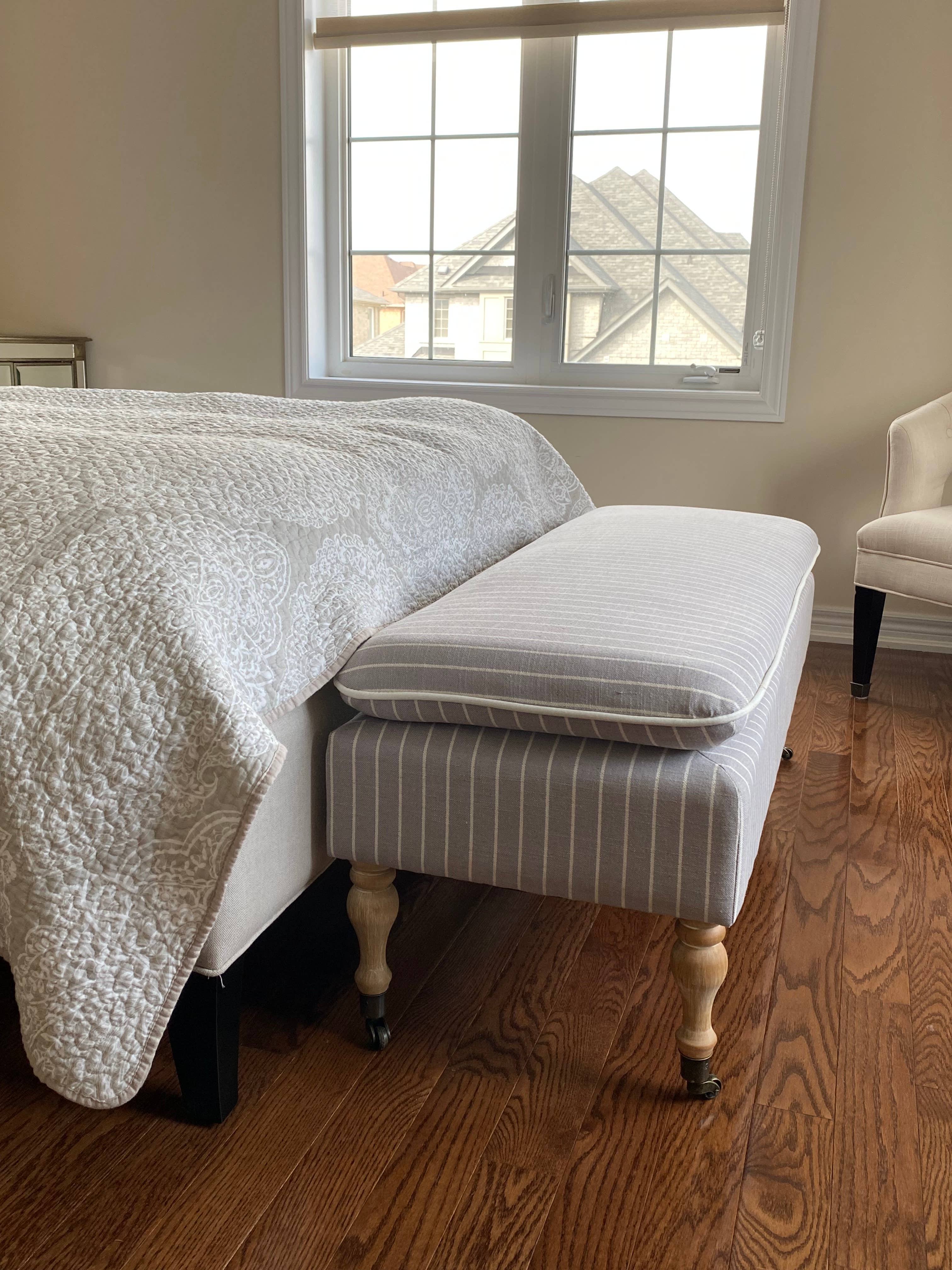 Seat4uhome - Wholesale Bench - Linen Ticking Upholstered Pillowtop 48" Rossini Bench-Gray2