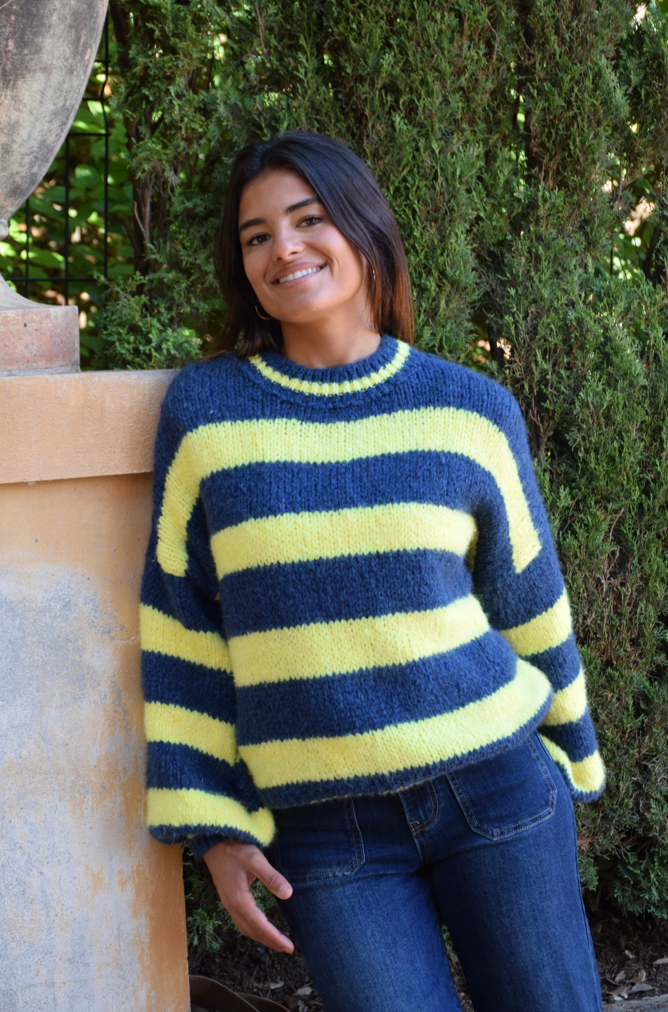 MindTraveler - Wholesale Knit Sweater - Women's - Aura Yellow and Navy Jersey1