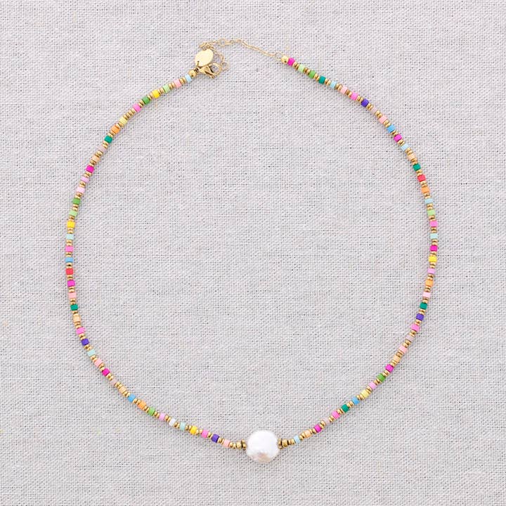 Collier en acier avec perles et pendentif perle pour la vente par Sonata