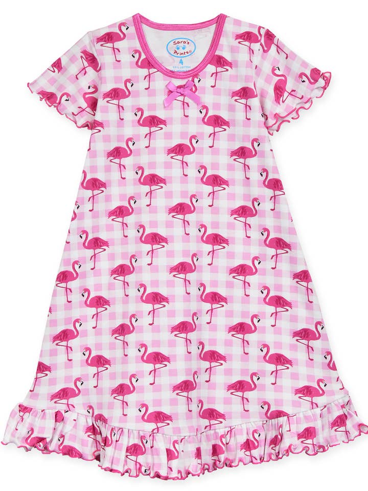 Sara's Prints Girls Short Sleeve Nightgown 1503-PFL FLAMINGO for wholesale by American Widgeon