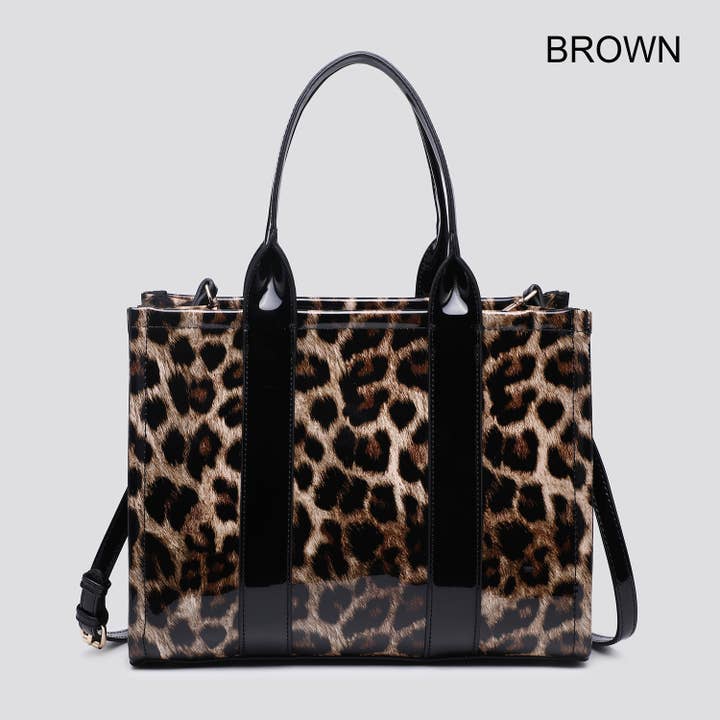 House of Milano - Wholesale Tote Bag - Women's - Leopard Print Patent Tote Bag # 254591