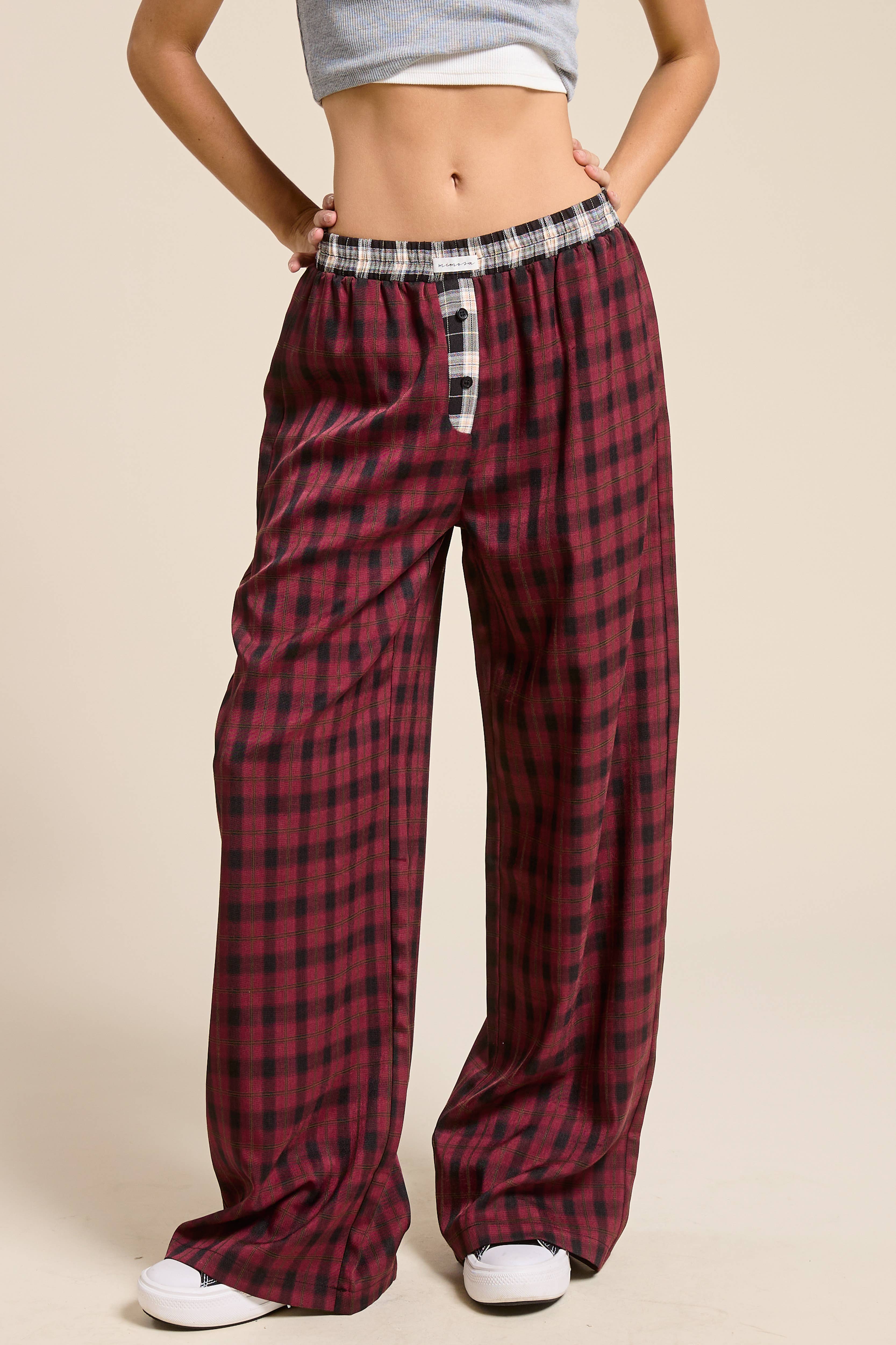Mimosa - Vente Pantalon – femme - Pantalon boxeur à carreaux avec ceinture contrastante12