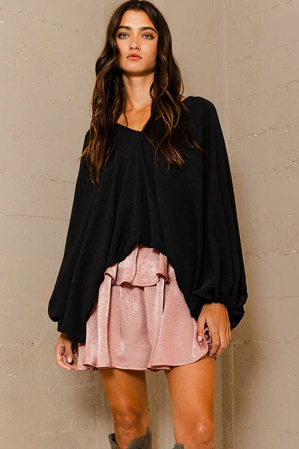 WHITE T1272C Dolman Sleeve Billowy Bottom Woven Top for wholesale on Faire5