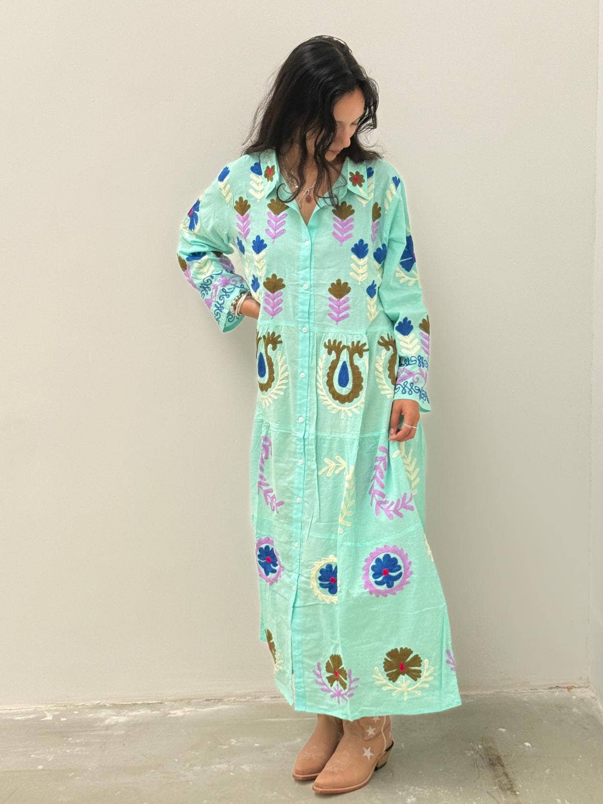 ToutVintage - Wholesale Dress - Women's - Borduurjurk lichtgroen2