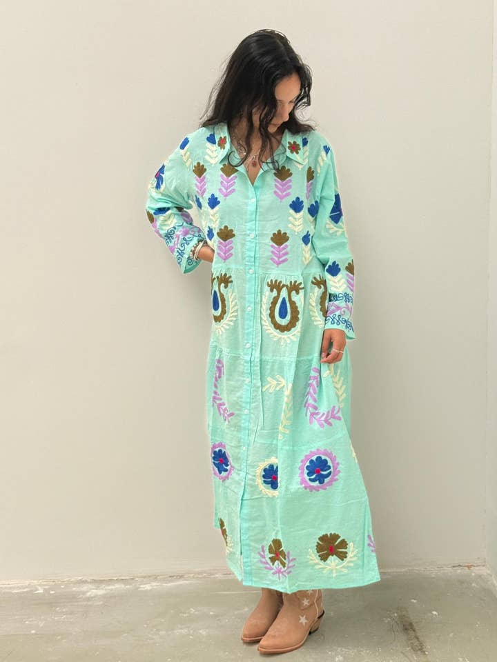 ToutVintage - Wholesale Dress - Women's - Borduurjurk lichtgroen2