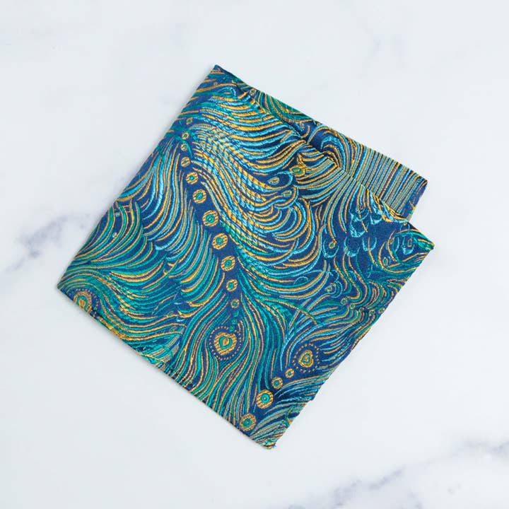 Cathayana - Wholesale Pocket Square - Men's - Peacock Feather Brocade Pocket Square, Handkerchief