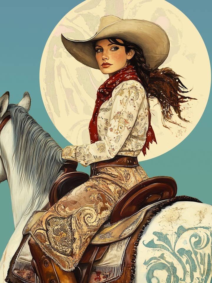 Cowgirl Roxie Folk Art - Cowgirl and Cowboy Folk Art Prints  8"x10" Artwork for 11"x14" Frame for wholesale by Mowbi