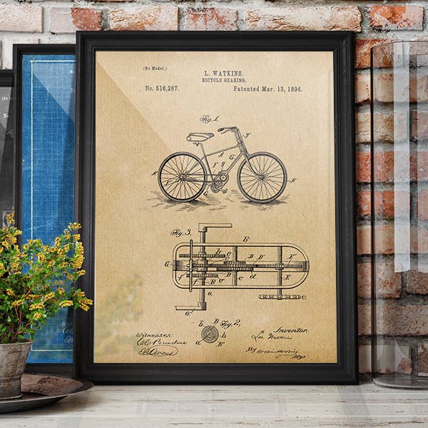 Bicycle Gearing 1894 Patent Art Print - Bicycle for wholesale by Fresh Prints of CT