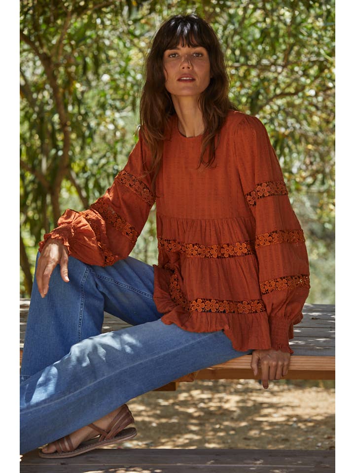 Ruggine L5905 | Tunica Babydoll con lacci in garza di cotone intrecciata in vendita all'ingrosso su Faire