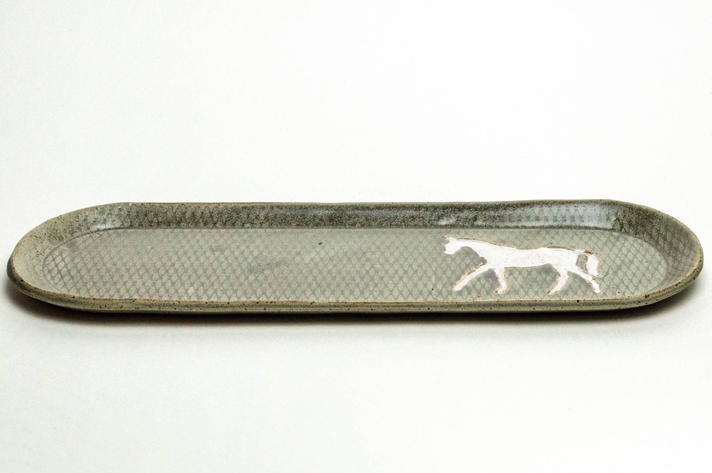 White Squirrel Clayworks - Wholesale Platter - White Horse Pattern Handmade in Ohio Ceramic Platter1