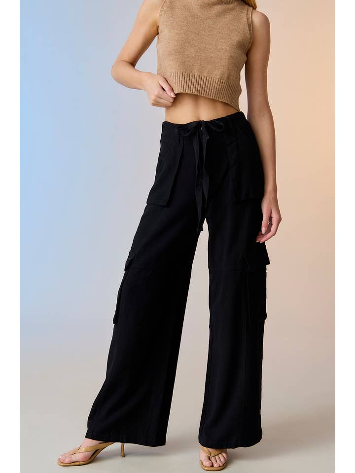 Noir PP17912 - Pantalon utilitaire à jambes larges Maya Relaxed Fit en vente sur Faire