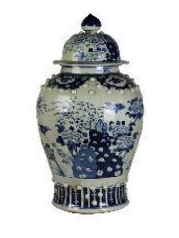 Ingefärsburk, Chinoiserie blå & vit, blomsterträdgård, med lock för wholesale av The French Bee & Co