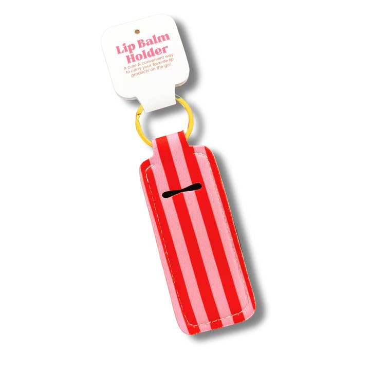 Elle Nicole - Wholesale Lip Balm Case/Holder - Lip Balm Keychain Holder - Pink & Red Stripes