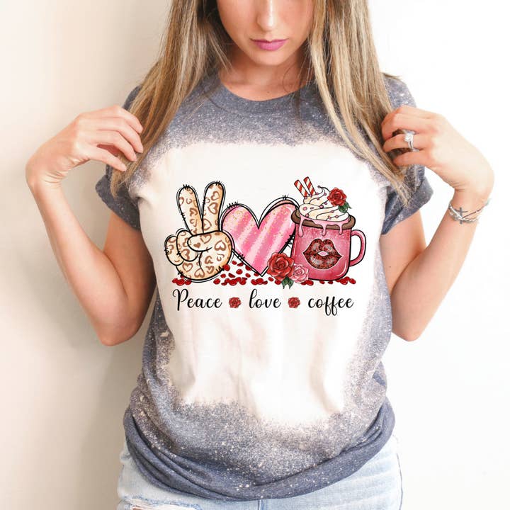 Fred Kärlek Kaffe Alla hjärtans dag Blekt T-shirt för wholesale av Hello Gorgeous Apparel