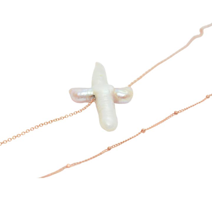 Gold Double Cross Necklace for wholesale by Trepillé