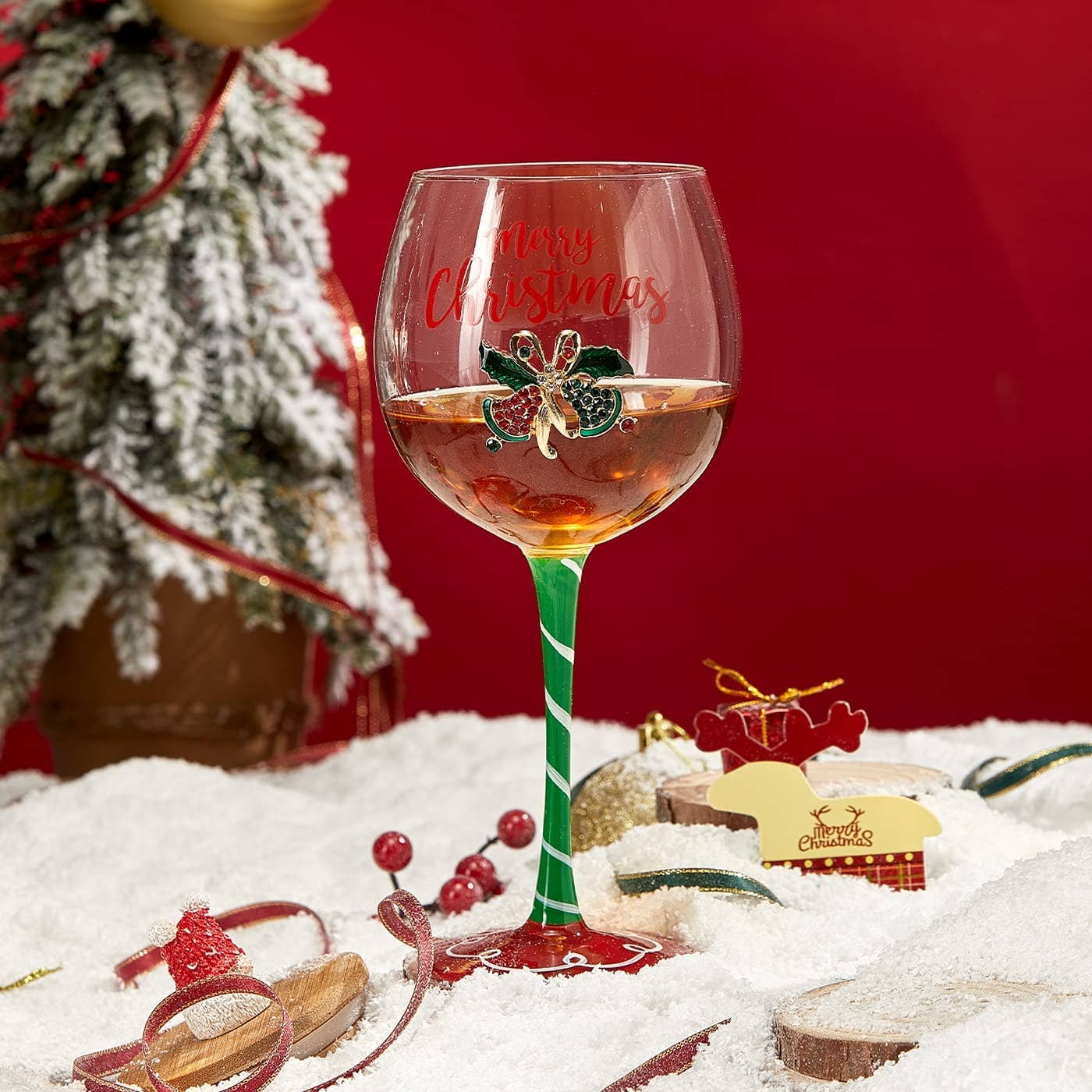 The Wine Savant /  Khen Glassware - Wholesale Wine Glass - Christmas Wine Glass -  Elf Themed Stemmed 18oz  - 2 Set2