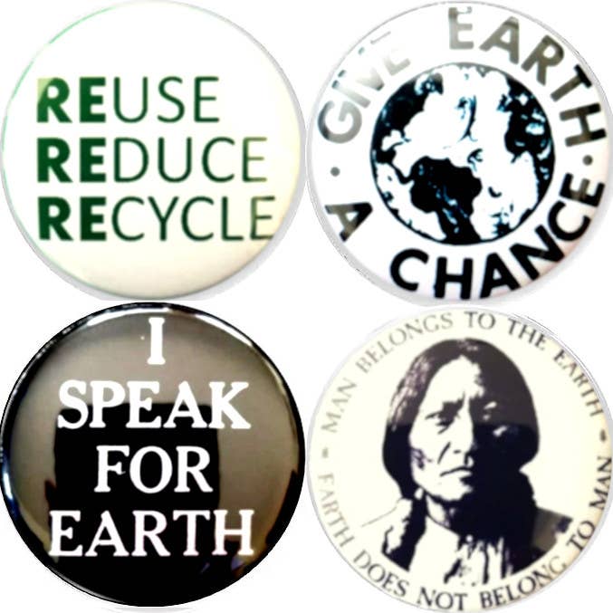Earth x 4 Large 2.25"Inch (57mm) pins global warming recycle for wholesale by Pinbax Express