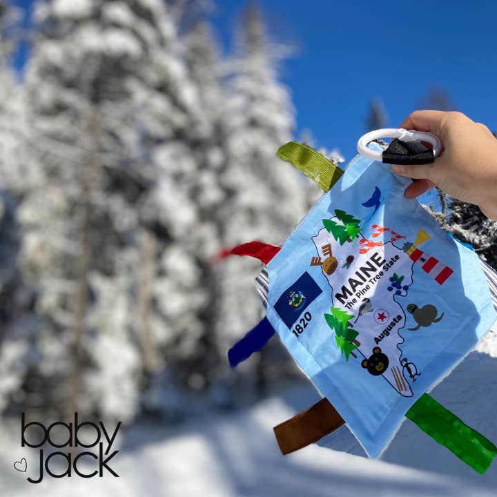 Baby Jack and Company - Wholesale Crinkle Tag Toy - Baby - Maine State Baby Learning Crinkle Tag Square 8"x 8" Toy8