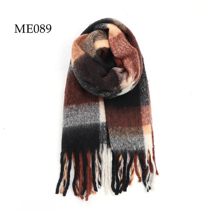 Adorro - Wholesale Scarf - Women's - Soft Chunky Oblong Multi Color Plaid Fleece Scarf