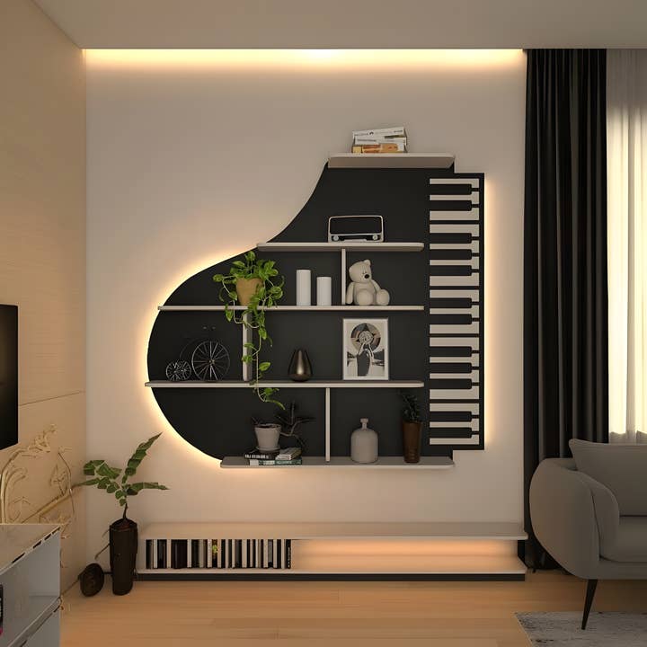 5 Tier Piano Wood Wall Shelf with Lights for wholesale by VIVZONE