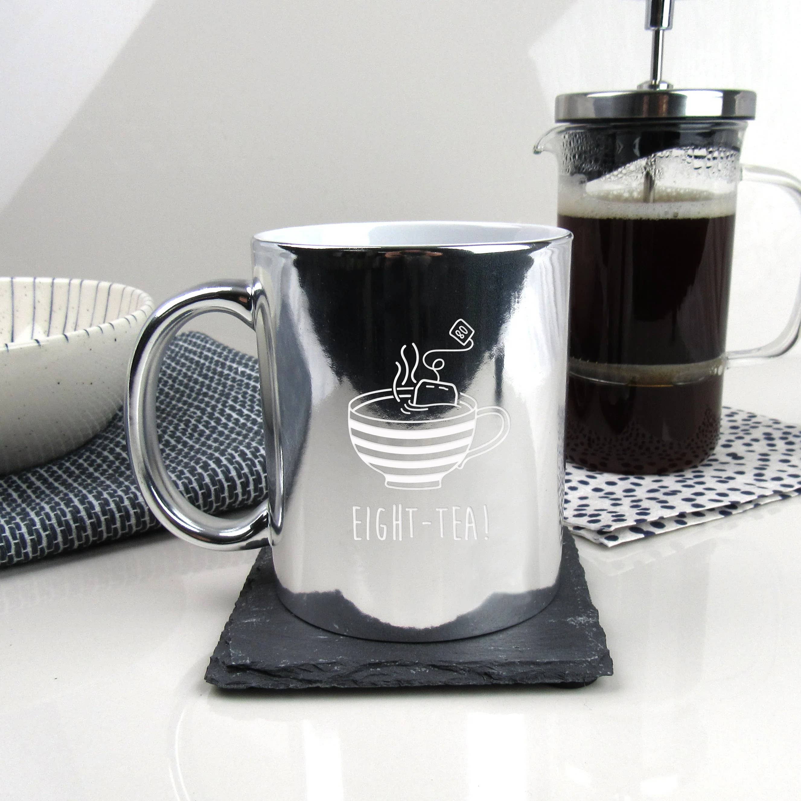 eBuyGB Craft Blanks - Wholesale Coffee mug - Metallic Silver Ceramic Mug Engraved Eight-Tea Striped Cup