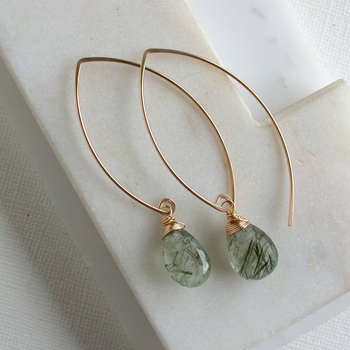 Linda Trent Jewelry - Wholesale Dangle Earrings - Moss Rutilated Quartz Threader Earrings