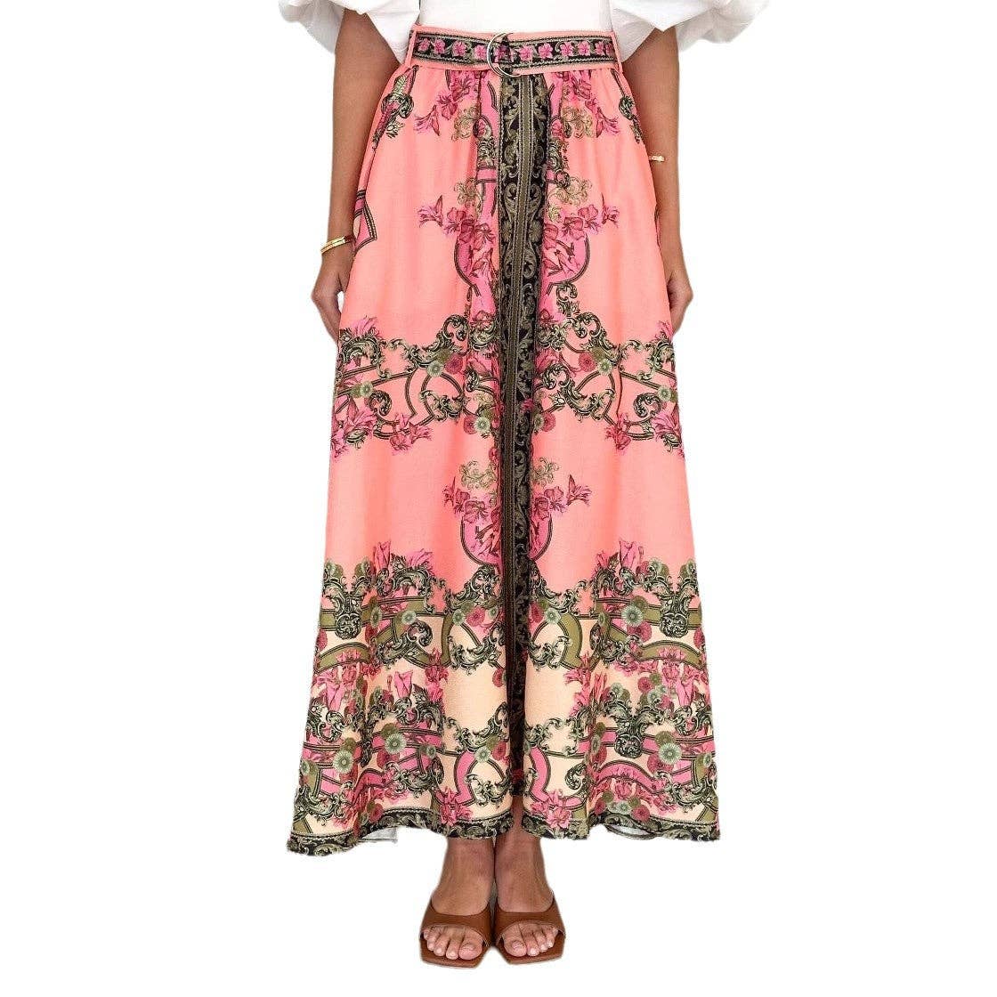 Como se muestra Falda Maxi Estampada Bohemia Primavera/Verano 2025 de venta al por mayor en Faire12