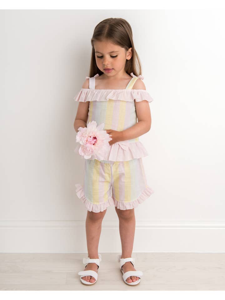 Caramelo Kids - Wholesale Top & Short Set - Kids - Candy Stripe Cold Shoulder Short Set