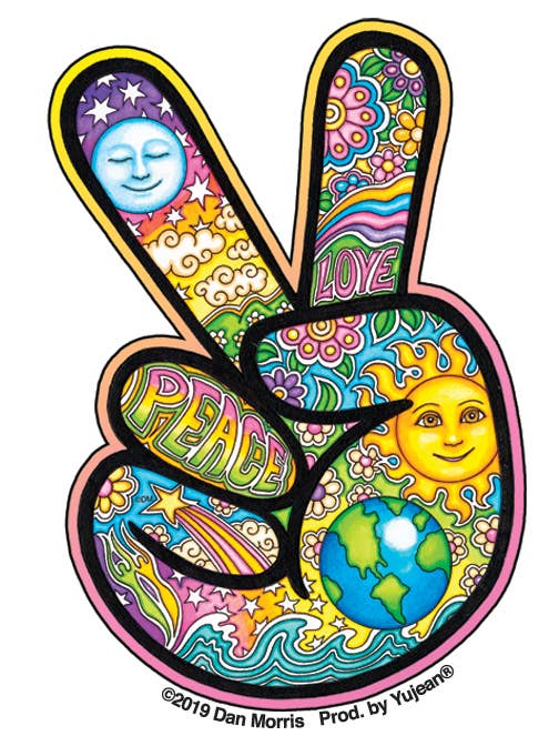 Dan Morris Mini Peace Hand Sticker In/out, Pack of 25-JA767 for wholesale by Yujean